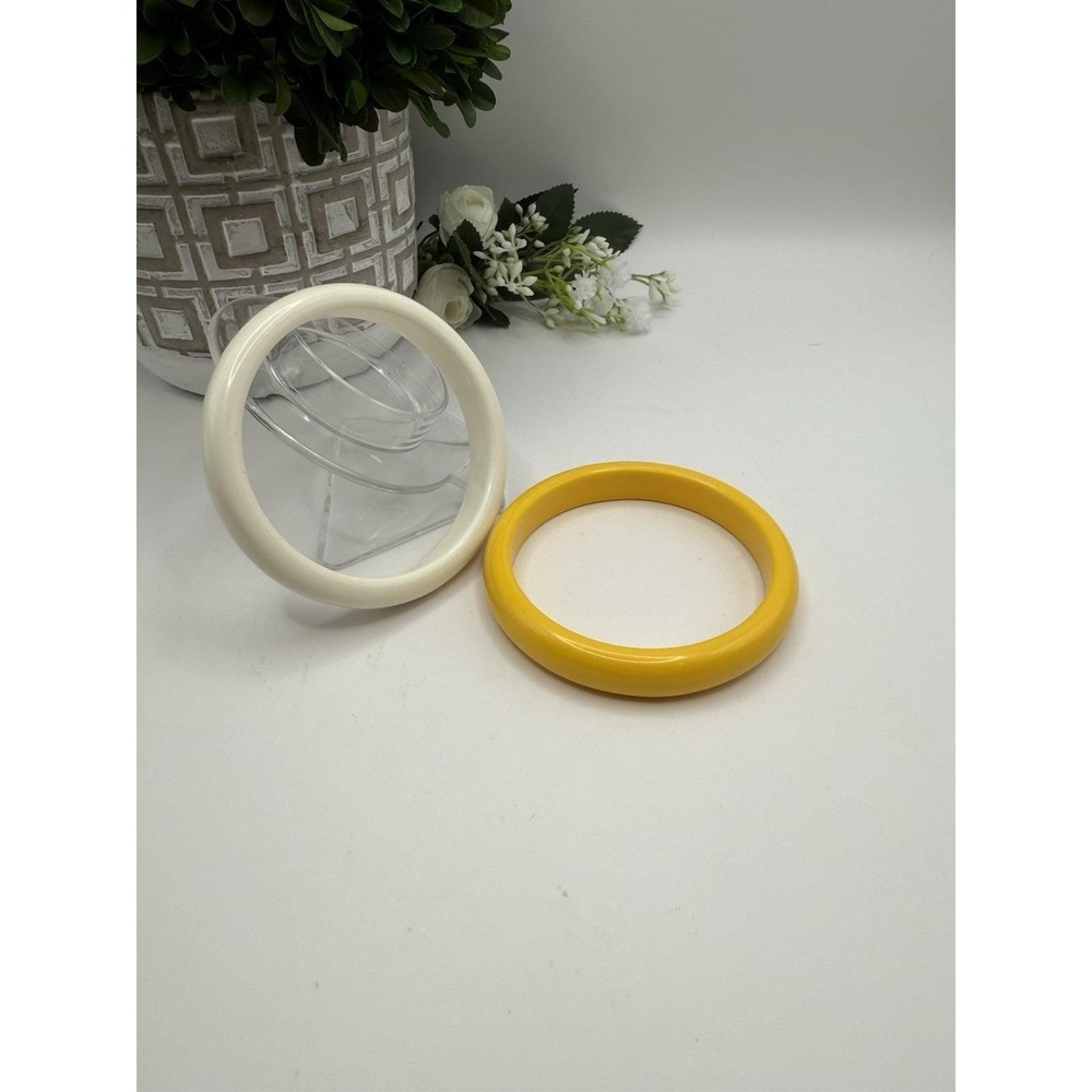Vintage Lucite Bangle Bracelet Setâ Yellow Ivory Pair 1960s 1970s Stackable